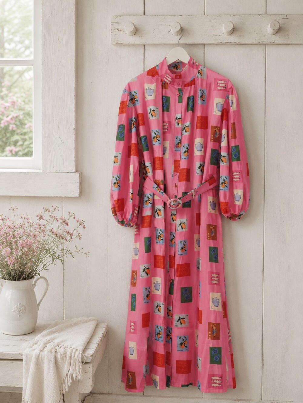 🌸 Gorgeous Pink Novelty Print A-Line Maxi Dress W/ Pockets — Women’s Size 14–16